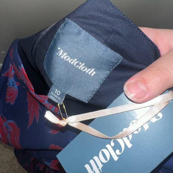 ModCloth Blue Red Floral Fit & Flare Midi Dress Women’s Size 10 NWT Retro Style - Picture 4 of 7